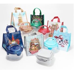 LocknLock Set of 6 Multi-Shape Containers with Holiday Bags NIP